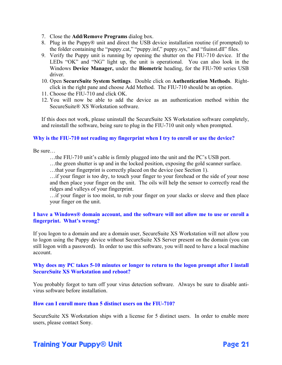 Training your puppy® unit page 21 | Sony FIU-710 User Manual | Page 21 / 24
