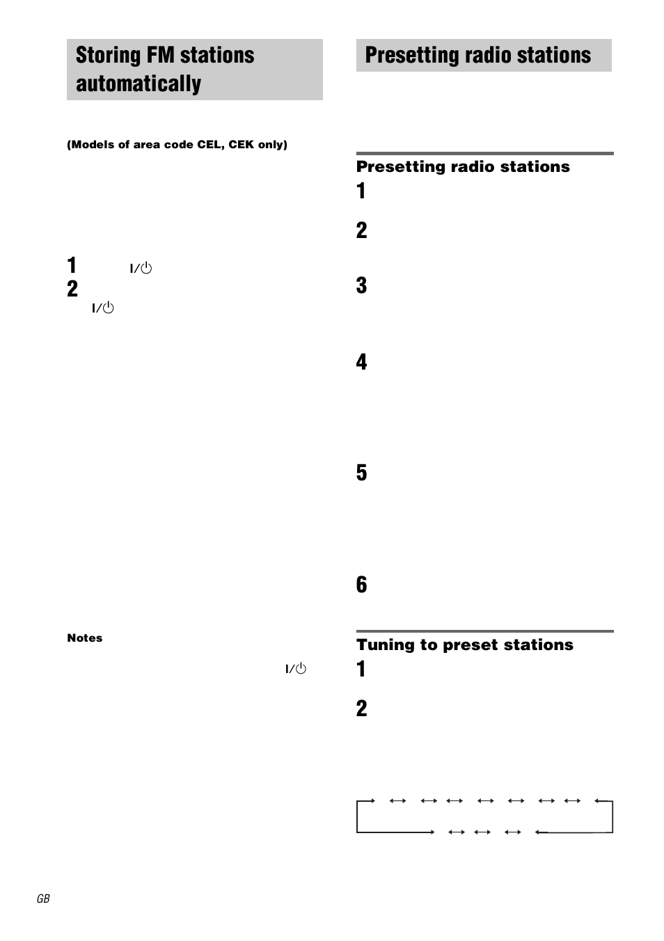 Storing fm stations automatically, Autobetical, Models of area code cel, cek only) | Presetting radio stations, Autobetical (models of area code cel, cek only) | Sony STR-DA1000ES User Manual | Page 26 / 56
