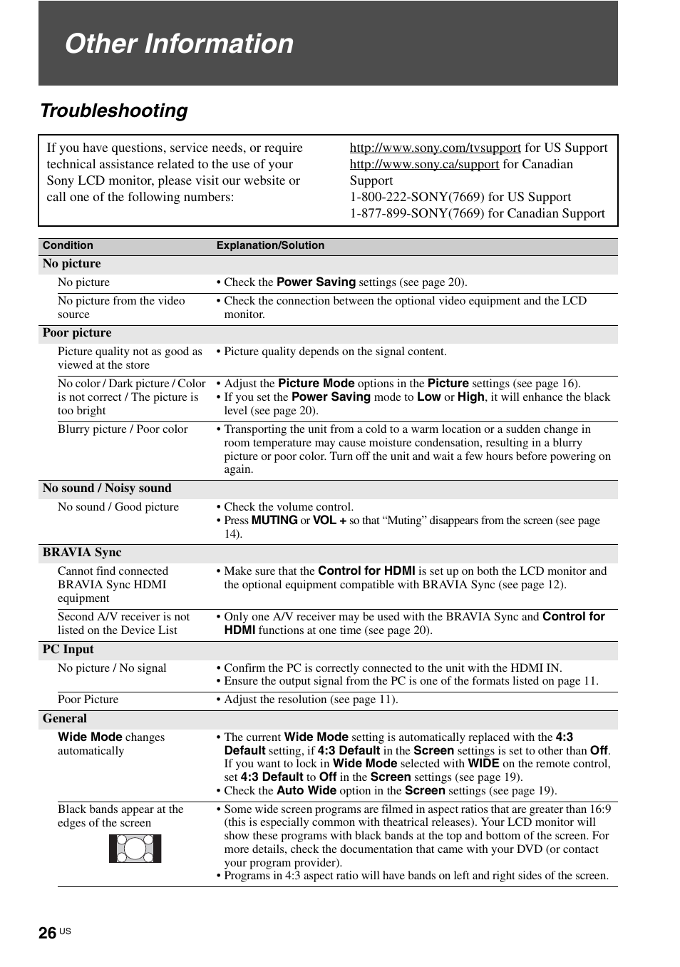 Other information, Troubleshooting | Sony KLV-40ZX1M User Manual | Page 26 / 87
