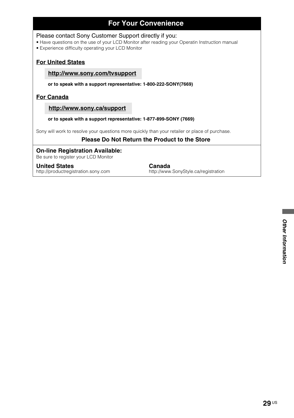 For your convenience | Sony KLV-40ZX1M User Manual | Page 29 / 87