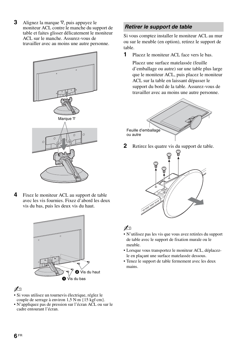 Retirer le support de table | Sony KLV-40ZX1M User Manual | Page 34 / 87