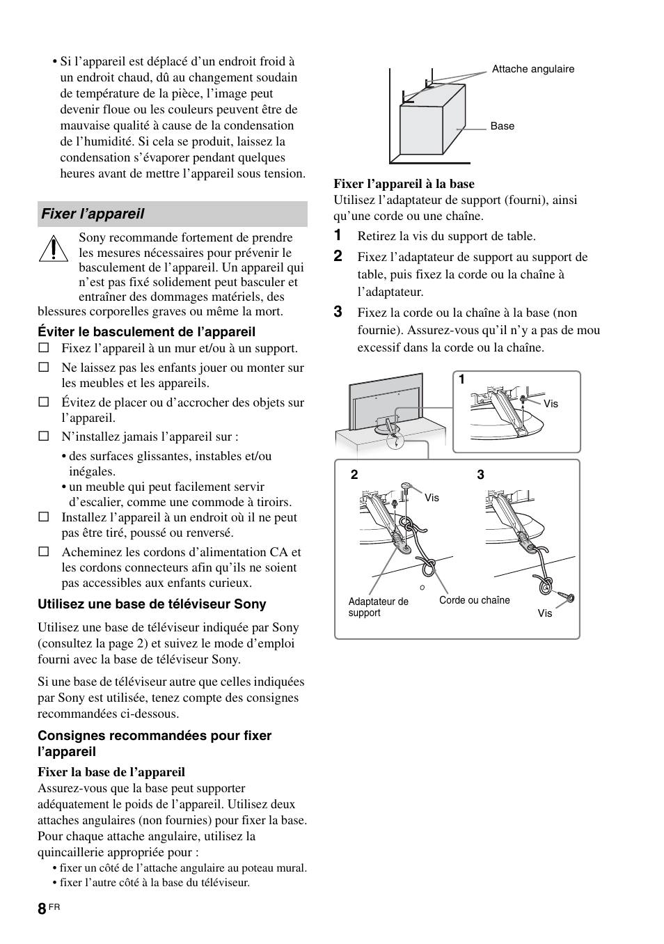 Fixer l’appareil | Sony KLV-40ZX1M User Manual | Page 36 / 87
