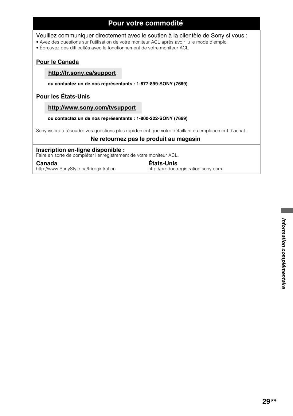 Pour votre commodité | Sony KLV-40ZX1M User Manual | Page 57 / 87