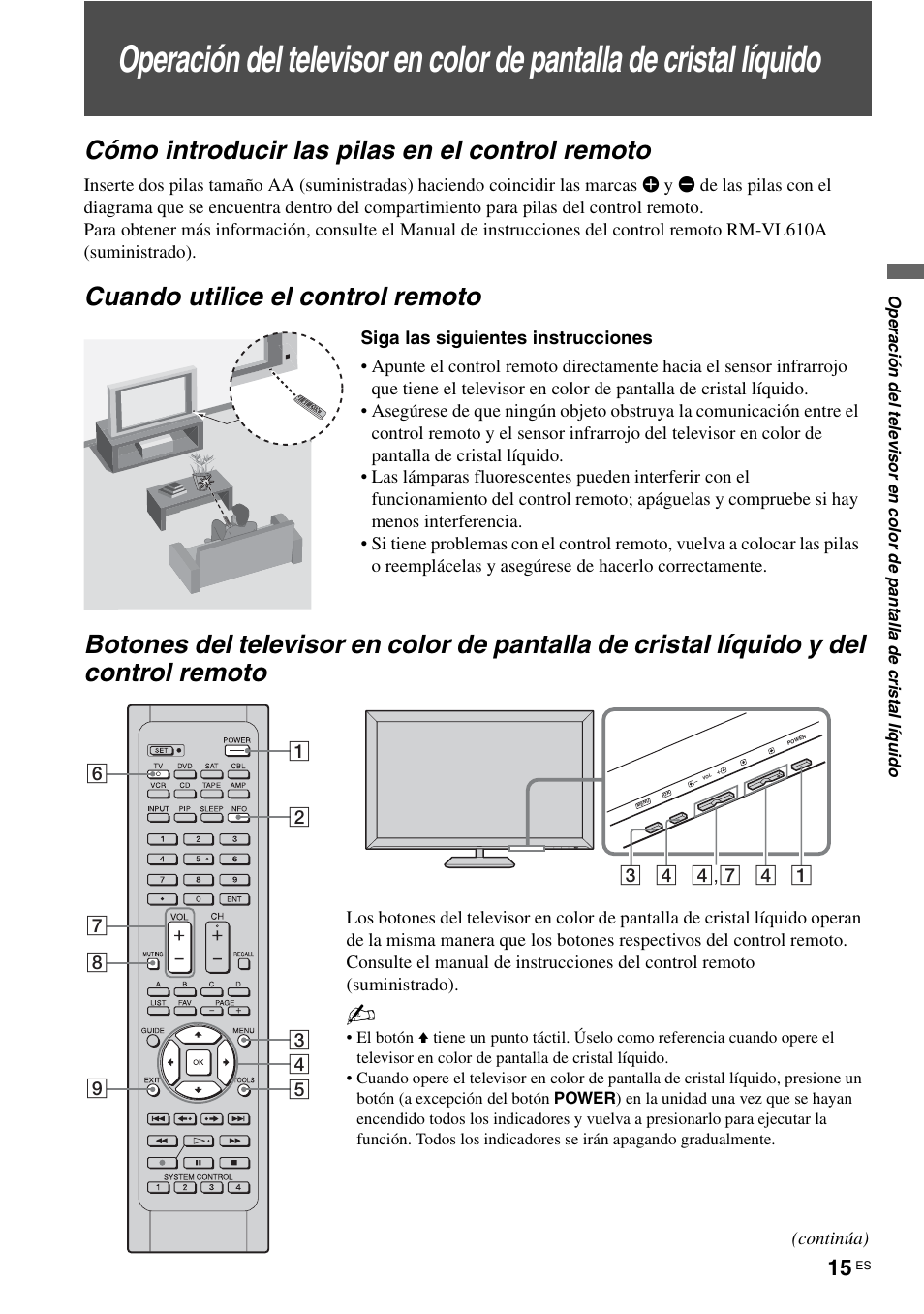 Cómo introducir las pilas en el control remoto, Cuando utilice el control remoto | Sony KLV-40ZX1M User Manual | Page 71 / 87