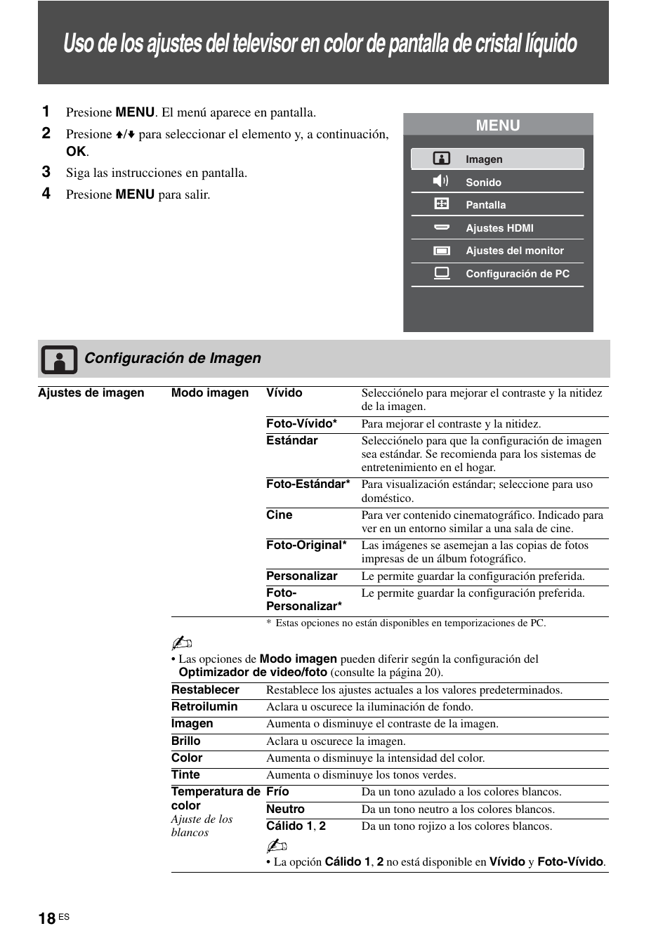 Configuración de imagen | Sony KLV-40ZX1M User Manual | Page 74 / 87
