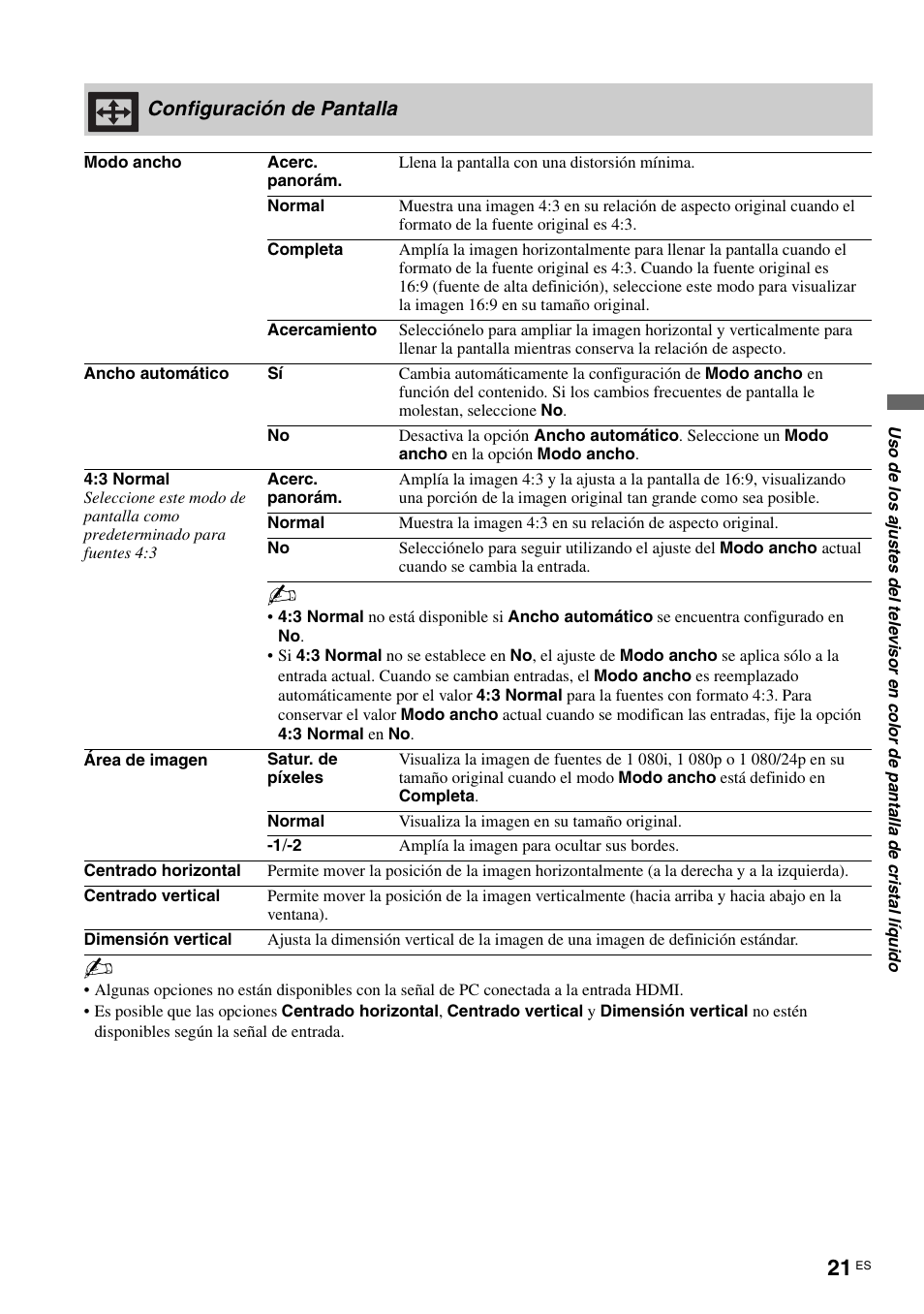 Configuración de pantalla | Sony KLV-40ZX1M User Manual | Page 77 / 87