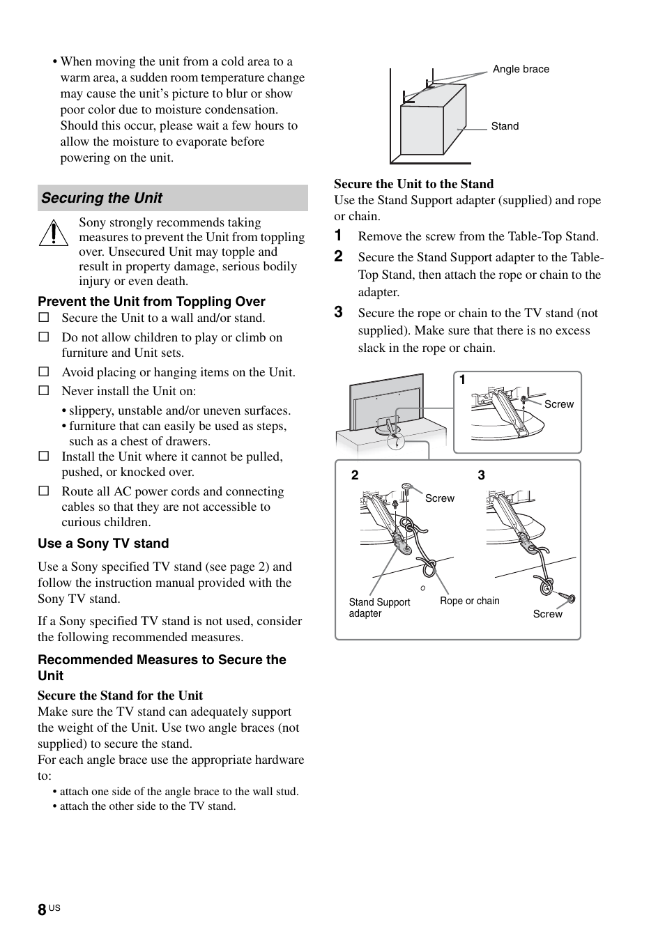 Securing the unit | Sony KLV-40ZX1M User Manual | Page 8 / 87