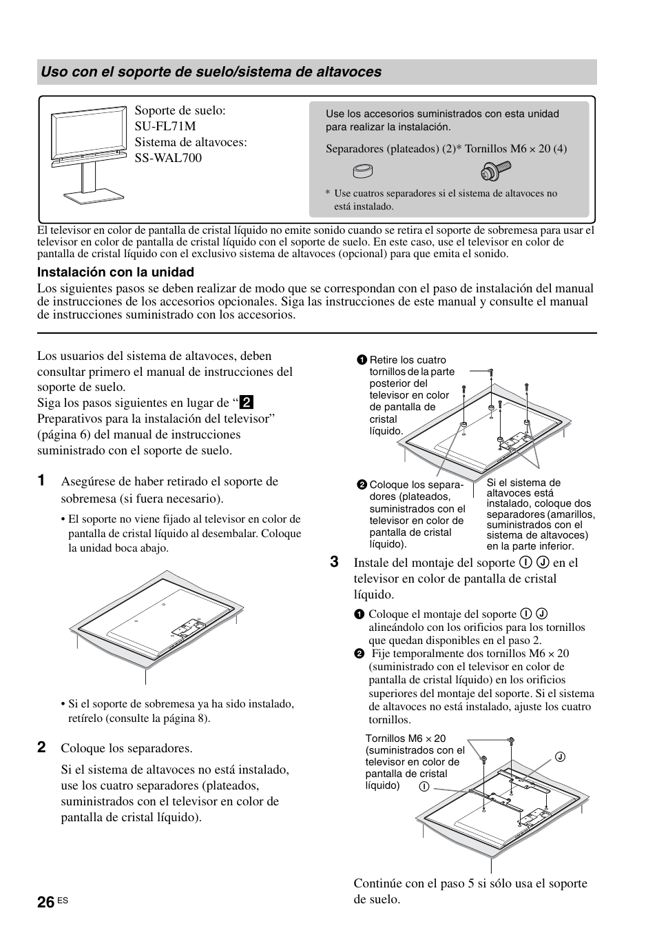 Uso con el soporte de suelo/sistema de altavoces | Sony KLV-40ZX1M User Manual | Page 82 / 87