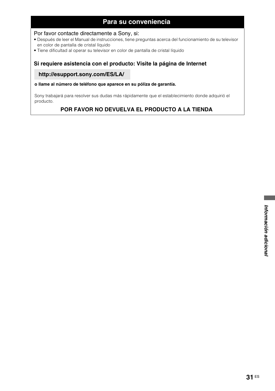 Para su conveniencia | Sony KLV-40ZX1M User Manual | Page 87 / 87