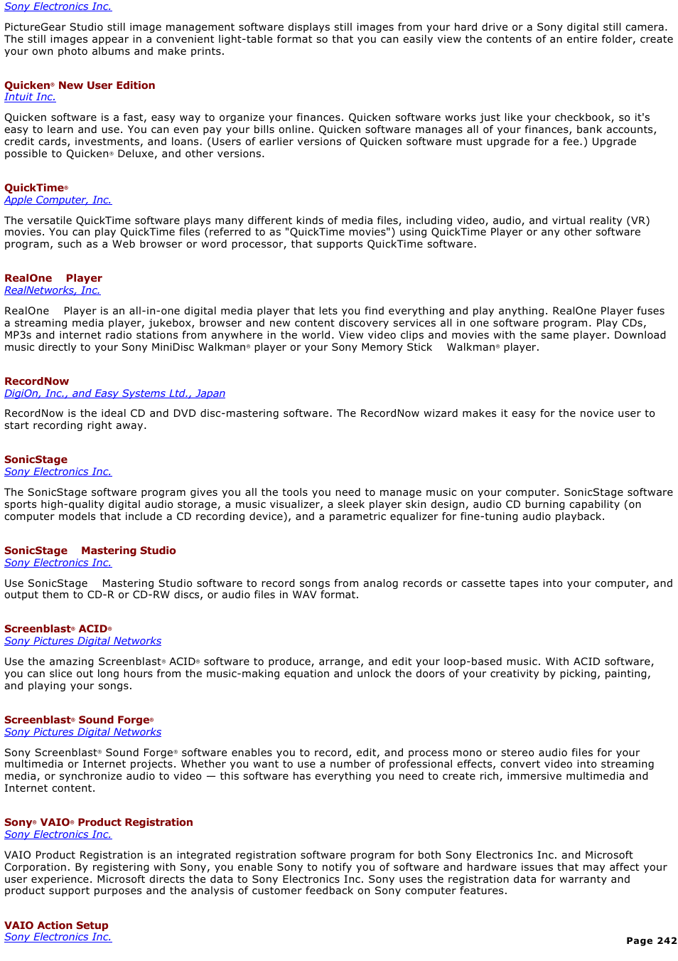 Sony PCV-RZ50CG User Manual | Page 242 / 245