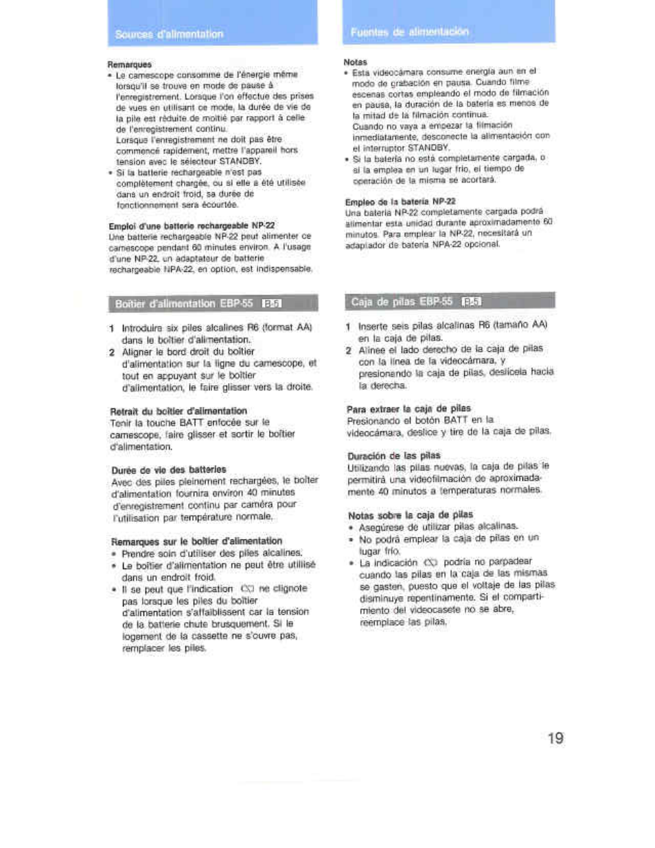 Boiisr (féumontalkm e bp-55, Notas sodv ta caja d« pvas | Sony CCD-F36 User Manual | Page 47 / 156