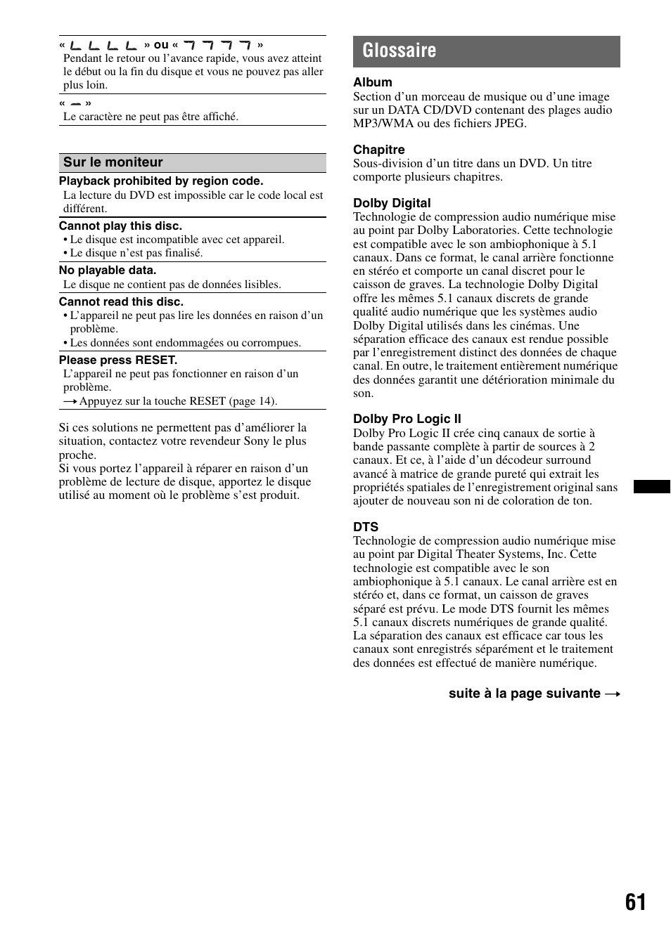 Glossaire | Sony MEX-DV2200 User Manual | Page 123 / 192