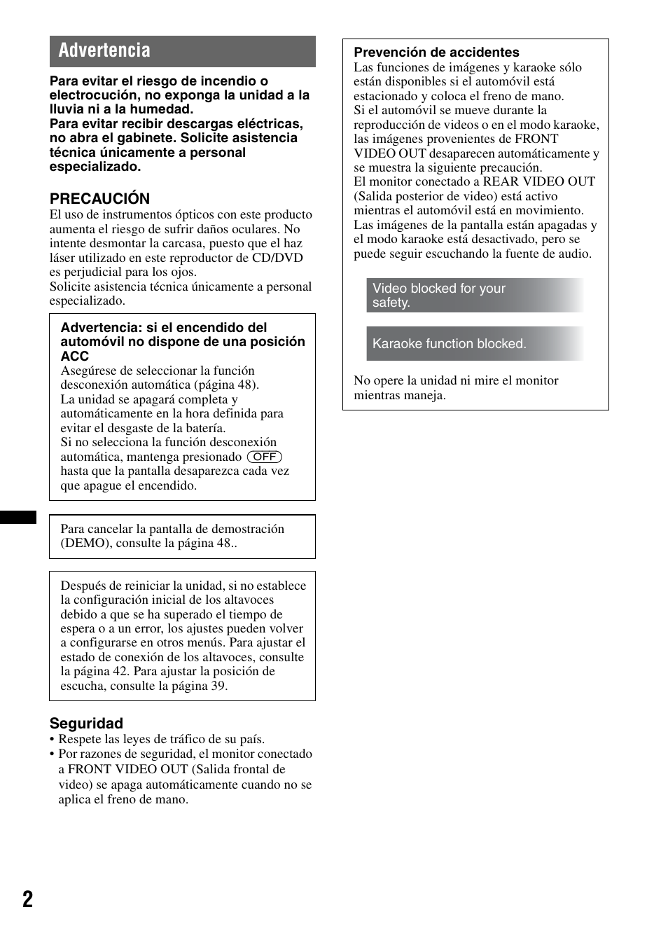Advertencia | Sony MEX-DV2200 User Manual | Page 128 / 192