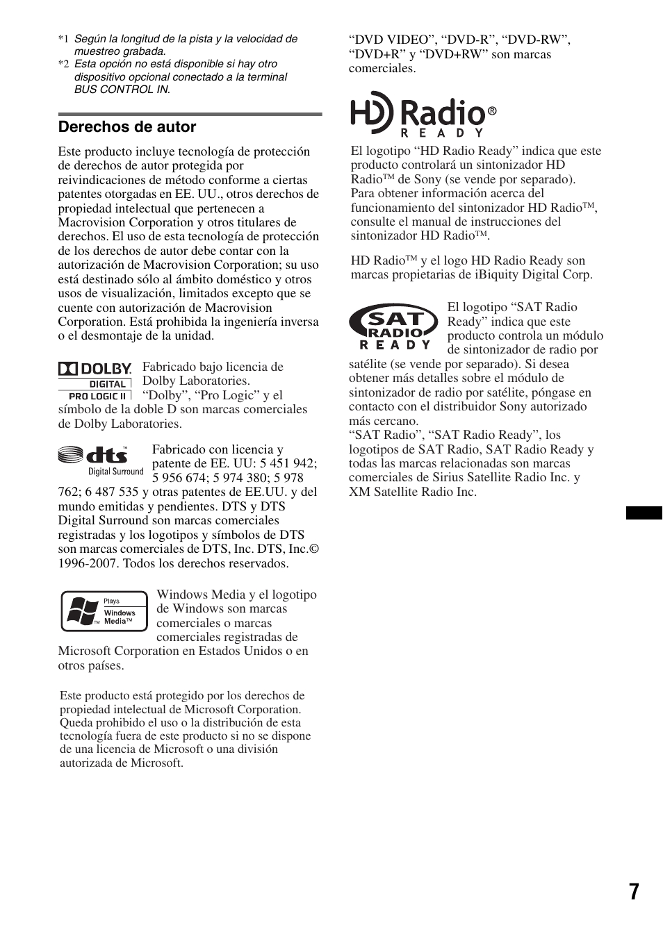 Derechos de autor | Sony MEX-DV2200 User Manual | Page 133 / 192