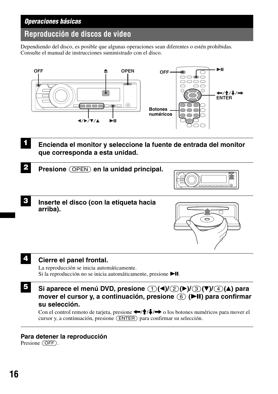 Operaciones básicas, Reproducción de discos de video | Sony MEX-DV2200 User Manual | Page 142 / 192