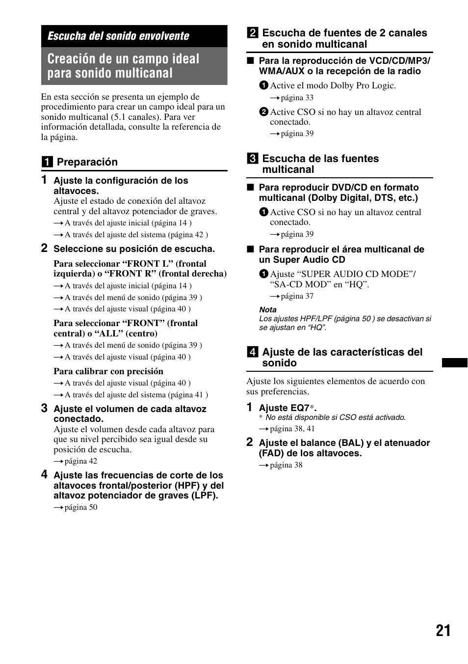 Escucha del sonido envolvente, Creación de un campo ideal para sonido multicanal | Sony MEX-DV2200 User Manual | Page 147 / 192