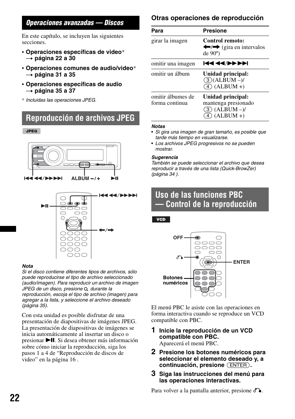 Operaciones avanzadas - discos, Reproducción de archivos jpeg, Operaciones avanzadas — discos | Sony MEX-DV2200 User Manual | Page 148 / 192