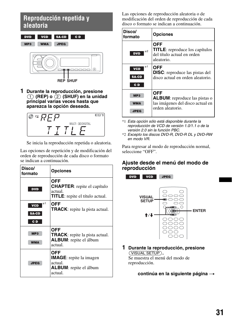 Reproducción repetida y aleatoria | Sony MEX-DV2200 User Manual | Page 157 / 192