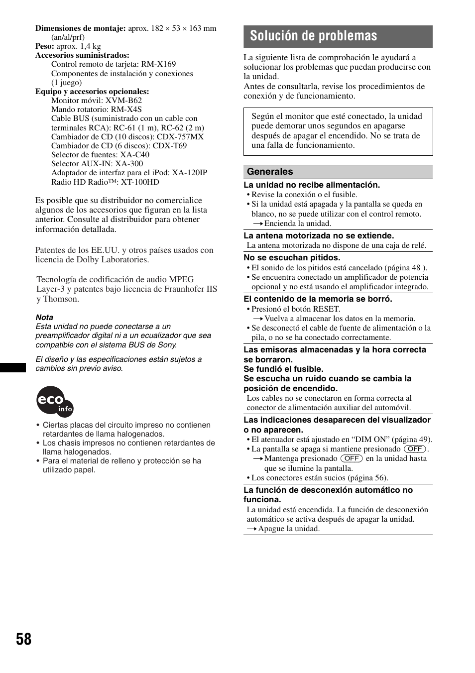 Solución de problemas | Sony MEX-DV2200 User Manual | Page 184 / 192