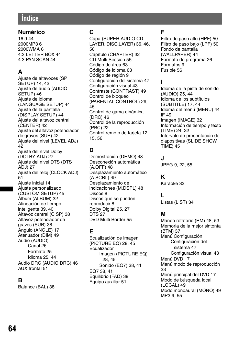 Índice | Sony MEX-DV2200 User Manual | Page 190 / 192