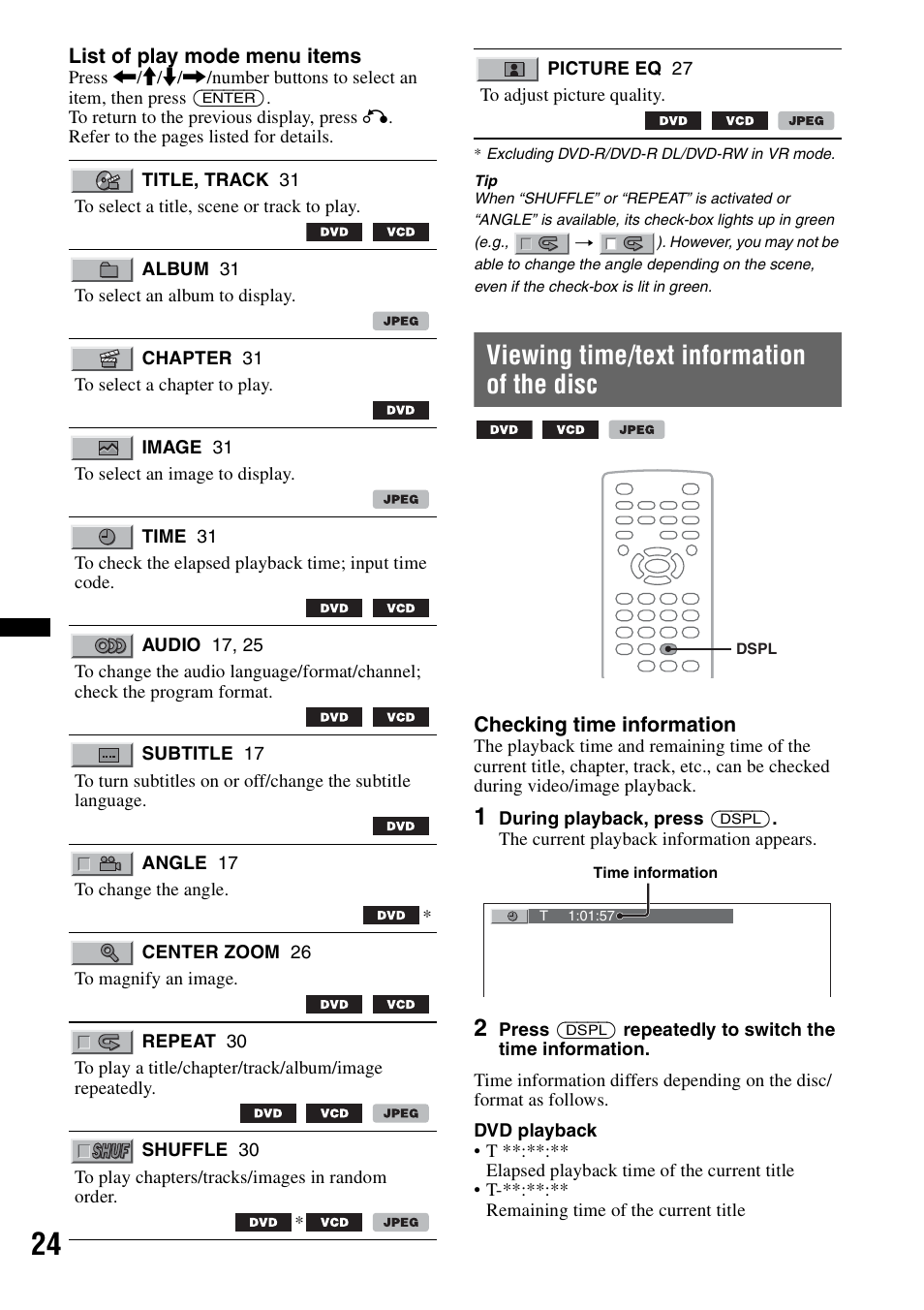 Viewing time/text information of the disc | Sony MEX-DV2200 User Manual | Page 24 / 192