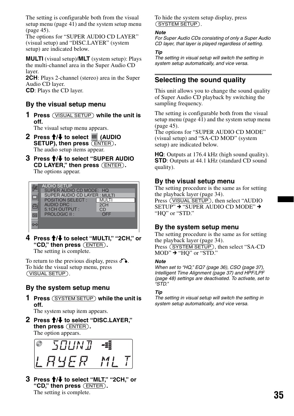 Selecting the sound quality | Sony MEX-DV2200 User Manual | Page 35 / 192