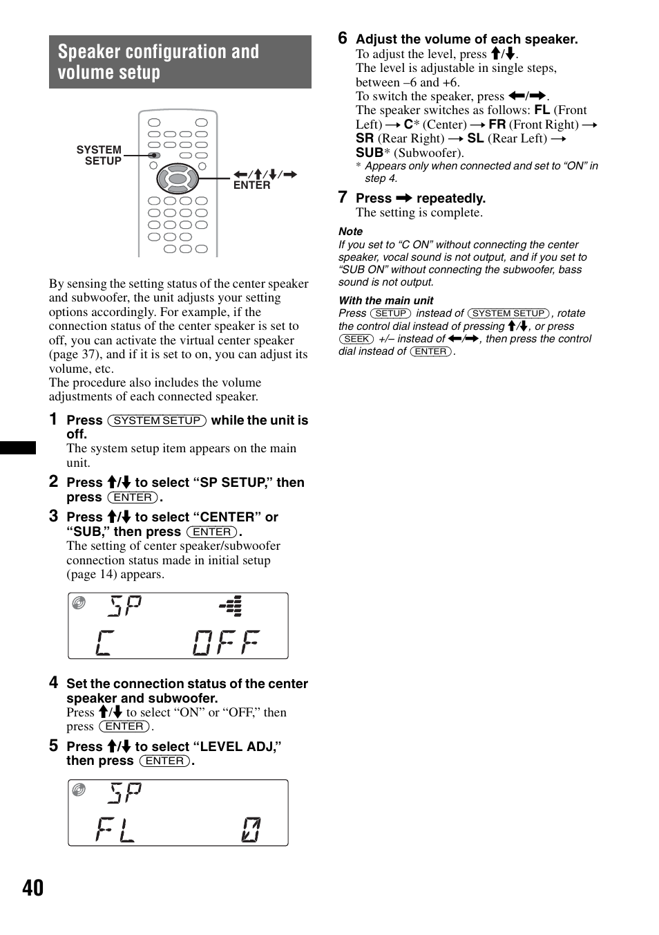 Speaker configuration and volume setup | Sony MEX-DV2200 User Manual | Page 40 / 192
