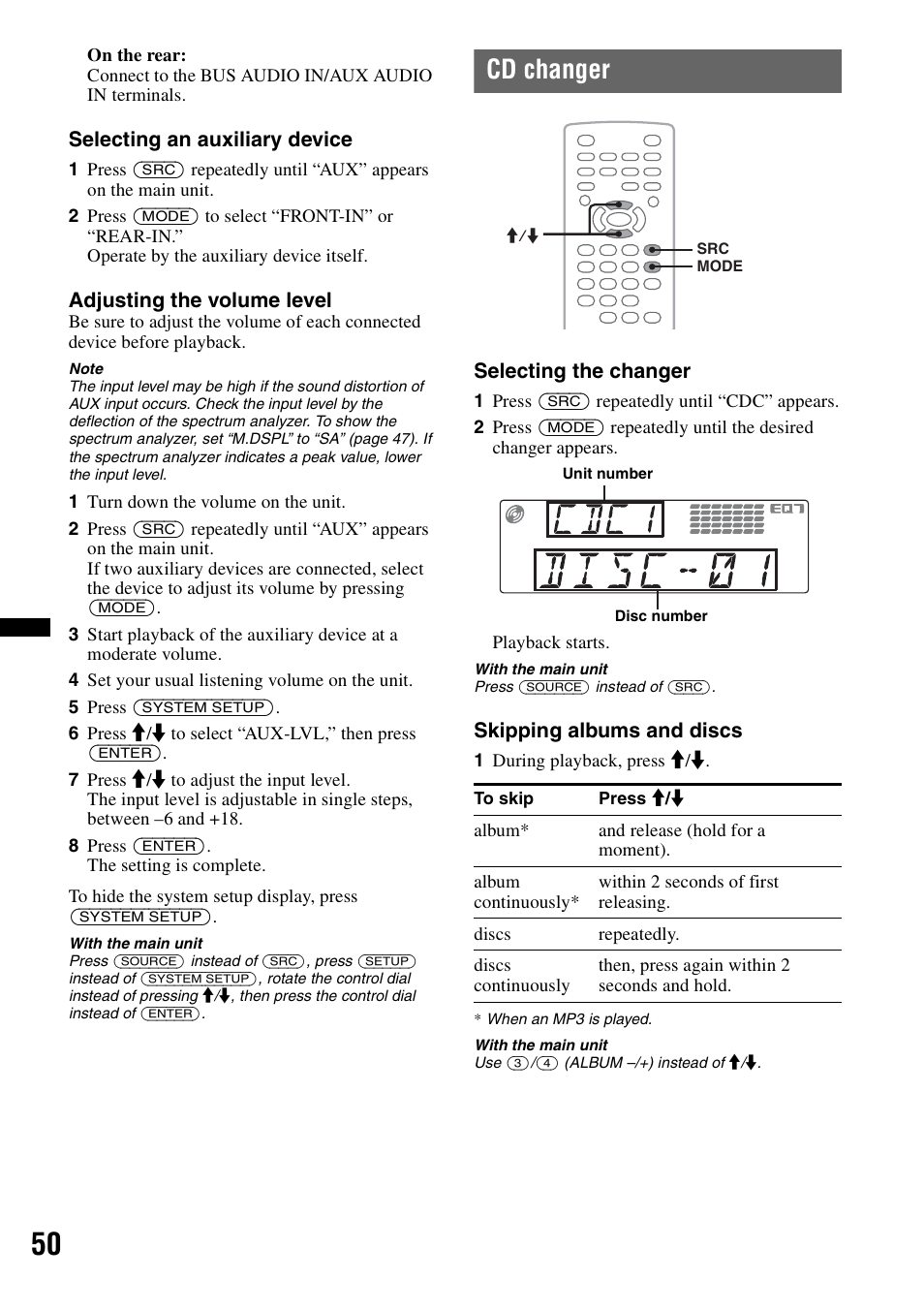 Cd changer | Sony MEX-DV2200 User Manual | Page 50 / 192
