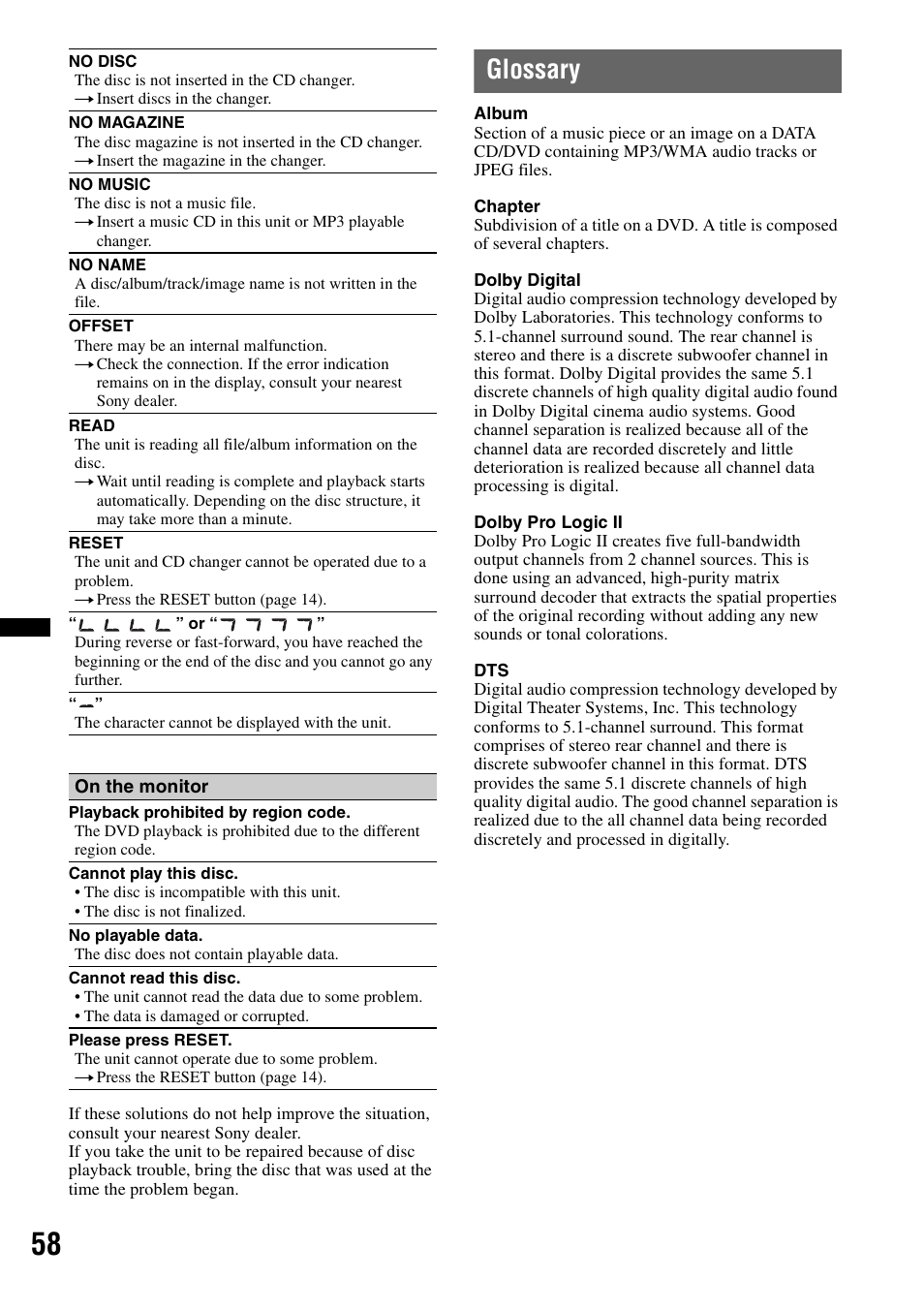 Glossary | Sony MEX-DV2200 User Manual | Page 58 / 192