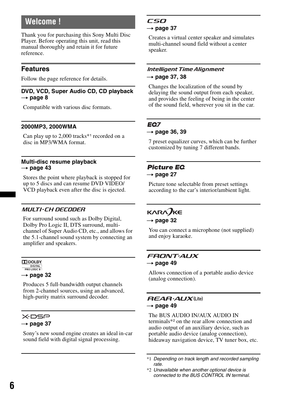 Welcome | Sony MEX-DV2200 User Manual | Page 6 / 192