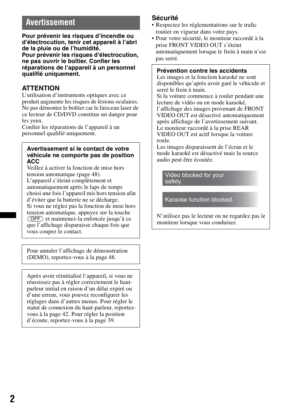 Avertissement | Sony MEX-DV2200 User Manual | Page 64 / 192