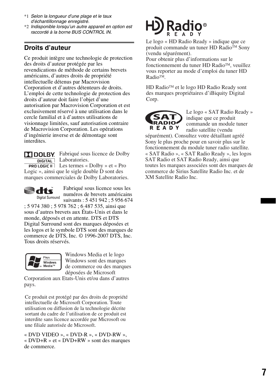 Droits d’auteur | Sony MEX-DV2200 User Manual | Page 69 / 192