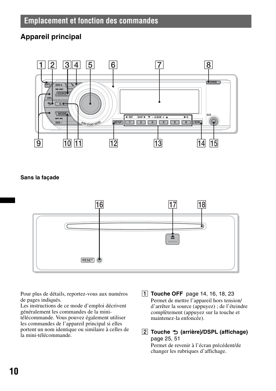 Emplacement et fonction des commandes, Appareil principal, Emplacement et fonction des | Commandes, Qj qk qh | Sony MEX-DV2200 User Manual | Page 72 / 192