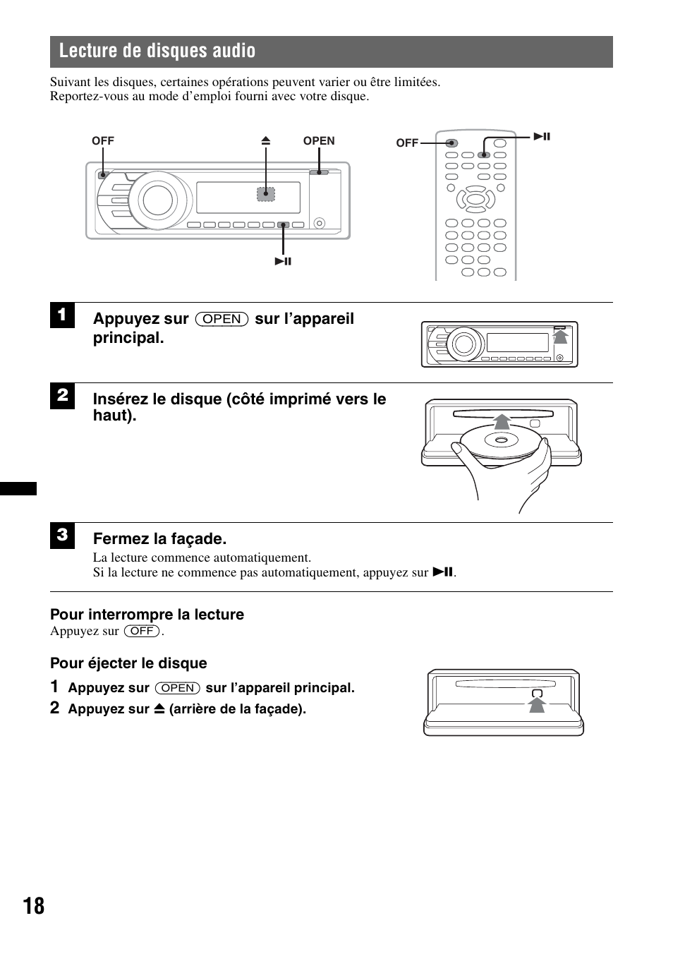 Lecture de disques audio | Sony MEX-DV2200 User Manual | Page 80 / 192
