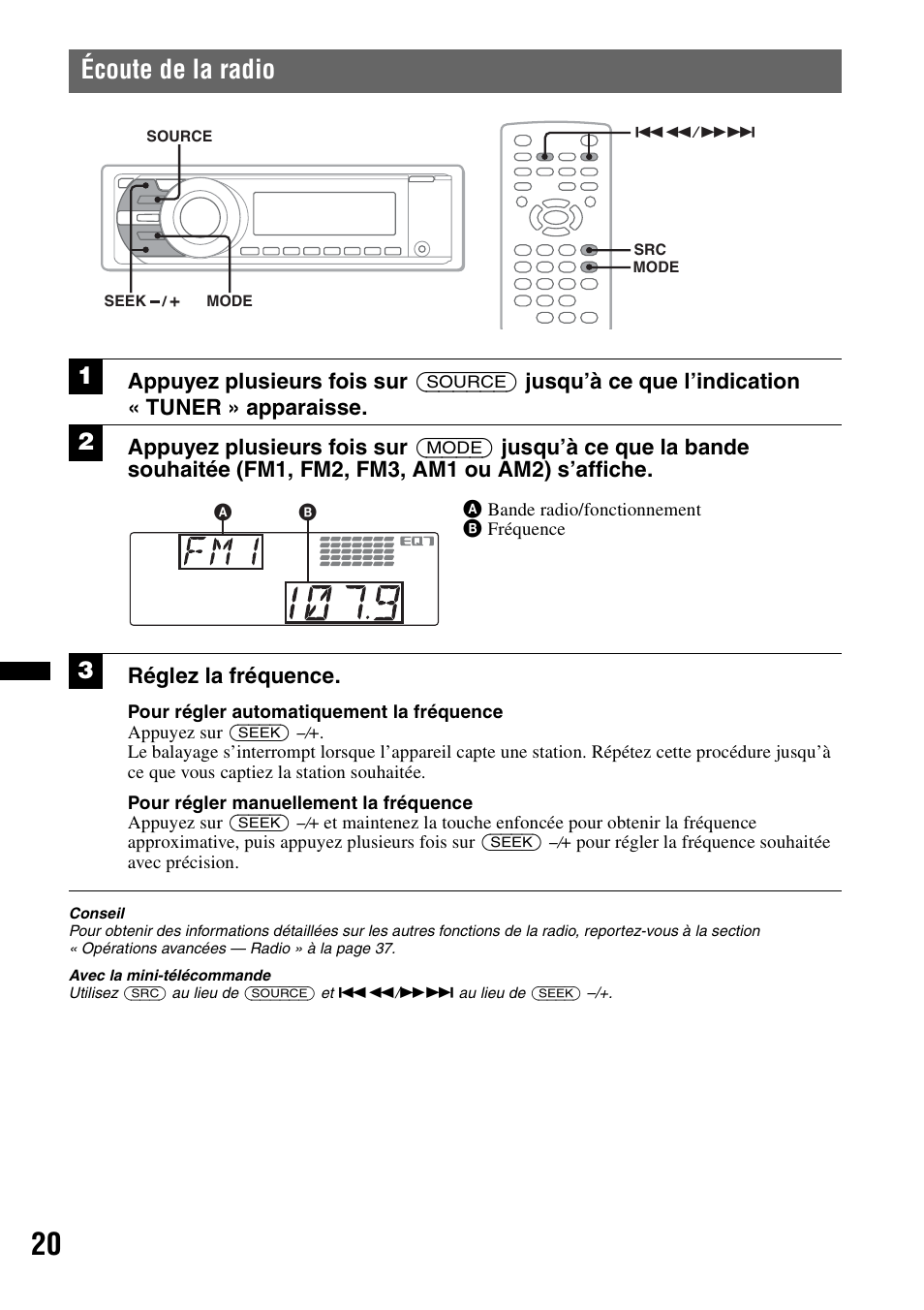 Écoute de la radio | Sony MEX-DV2200 User Manual | Page 82 / 192