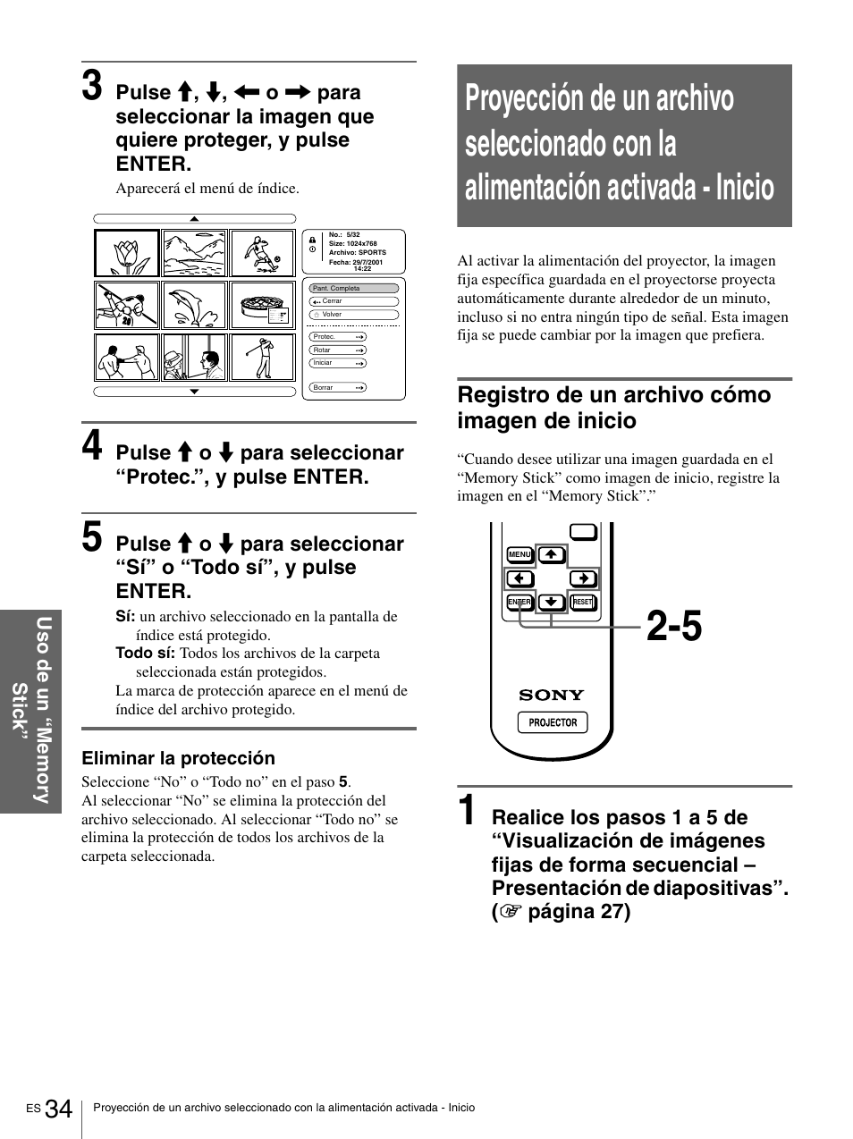Registro de un archivo cómo imagen de inicio, Registro de un archivo cómo imagen, De inicio | Sony VPL-HS1 User Manual | Page 130 / 152