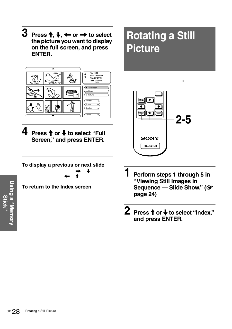 Rotating a still picture | Sony VPL-HS1 User Manual | Page 28 / 152