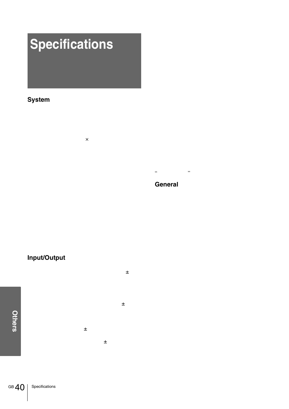 Specifications, Ot her s | Sony VPL-HS1 User Manual | Page 40 / 152