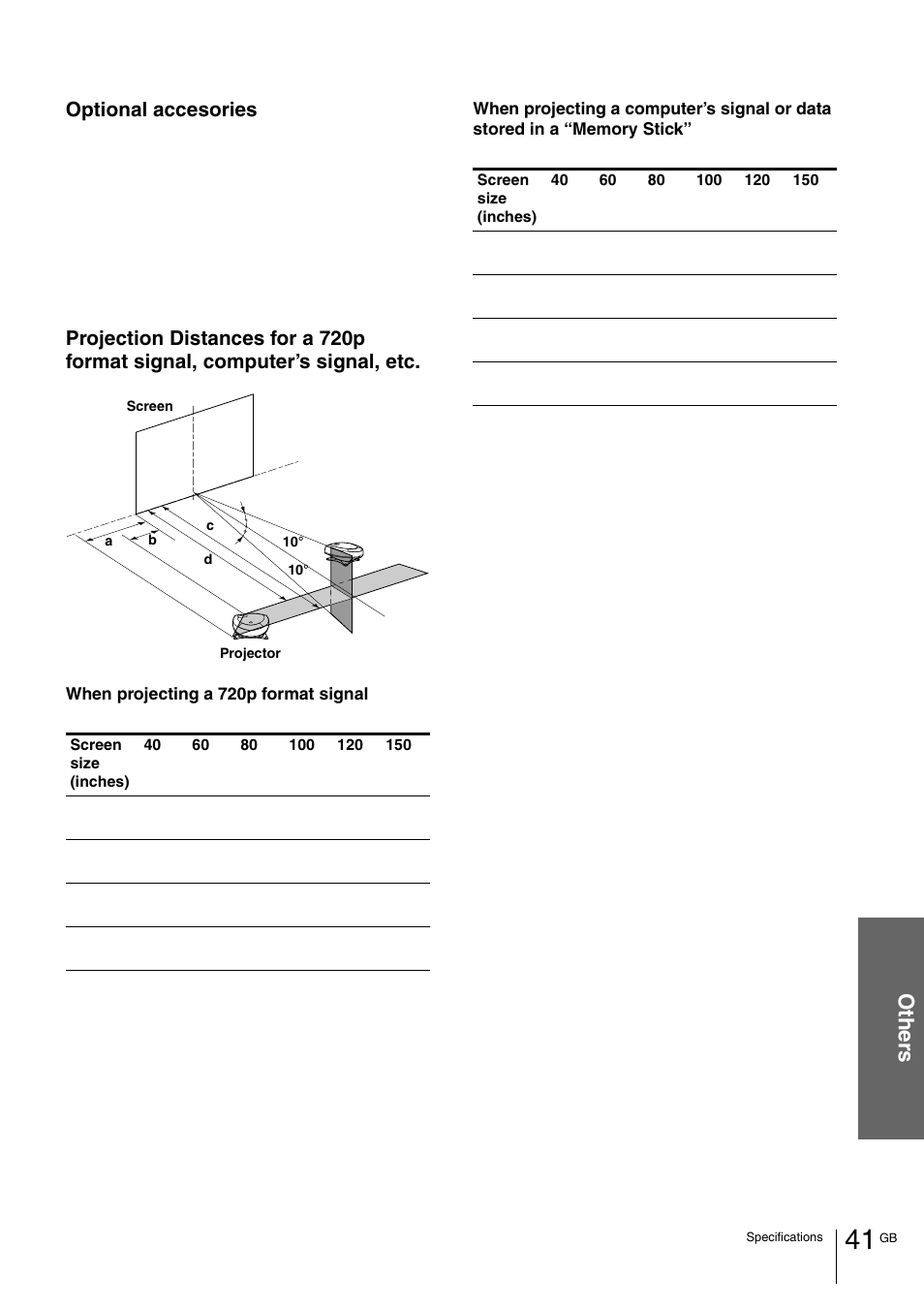 Avant, Ot her s, Optional accesories | Sony VPL-HS1 User Manual | Page 41 / 152