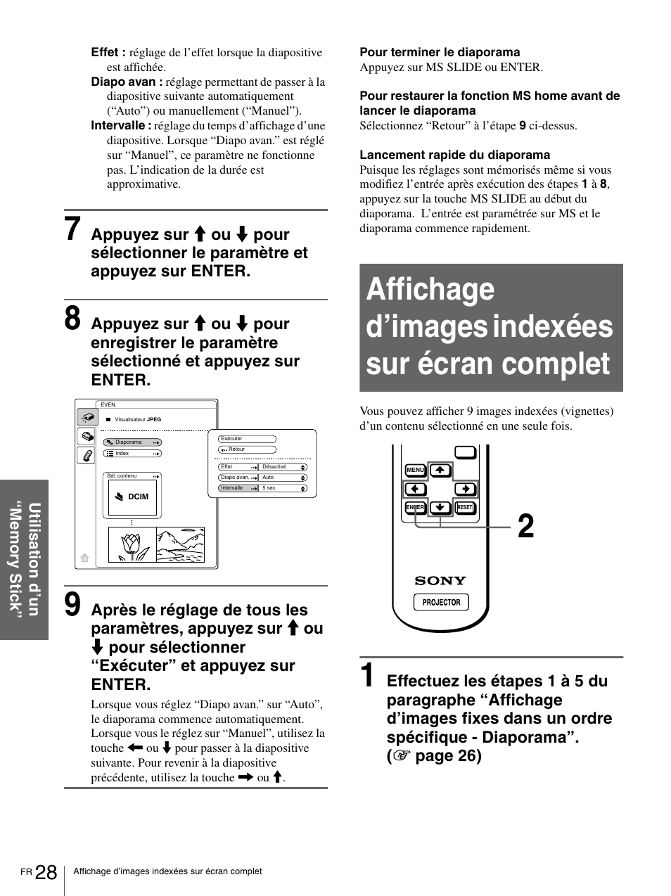 Affichage d’images indexées sur écran complet | Sony VPL-HS1 User Manual | Page 74 / 152