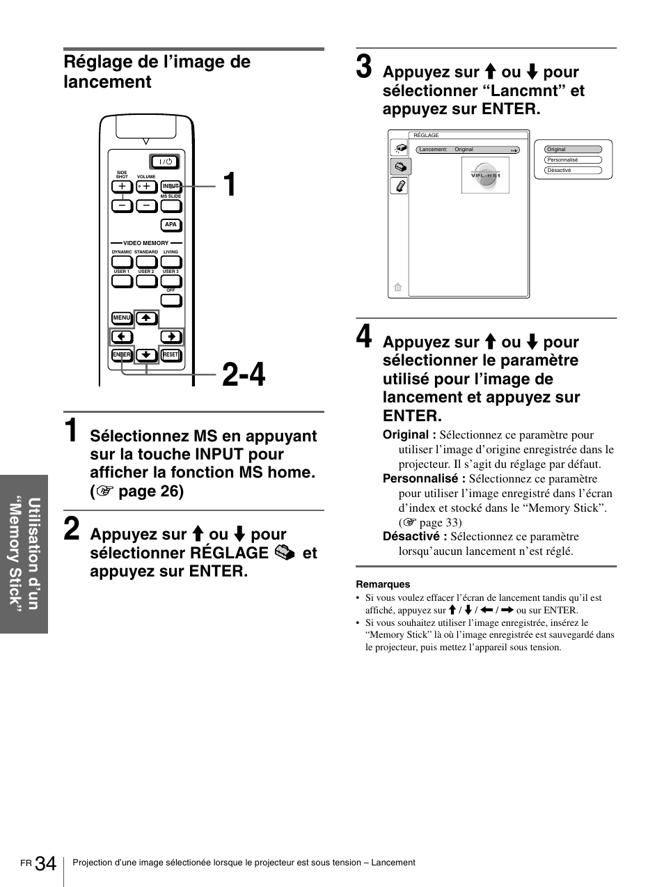 Réglage de l’image de lancement | Sony VPL-HS1 User Manual | Page 80 / 152