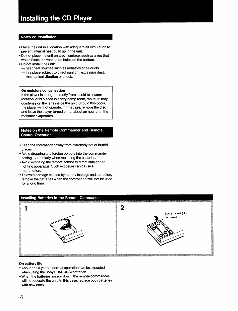 Installing the cd player | Sony CDP-670 User Manual | Page 4 / 16