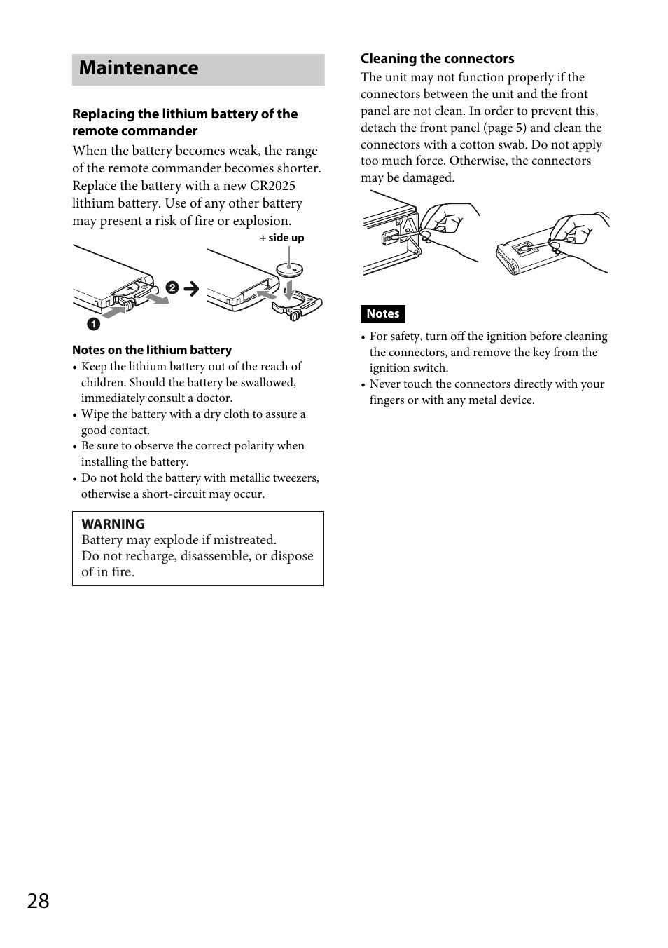 Maintenance | Sony CDX-GT66UPW User Manual | Page 28 / 72