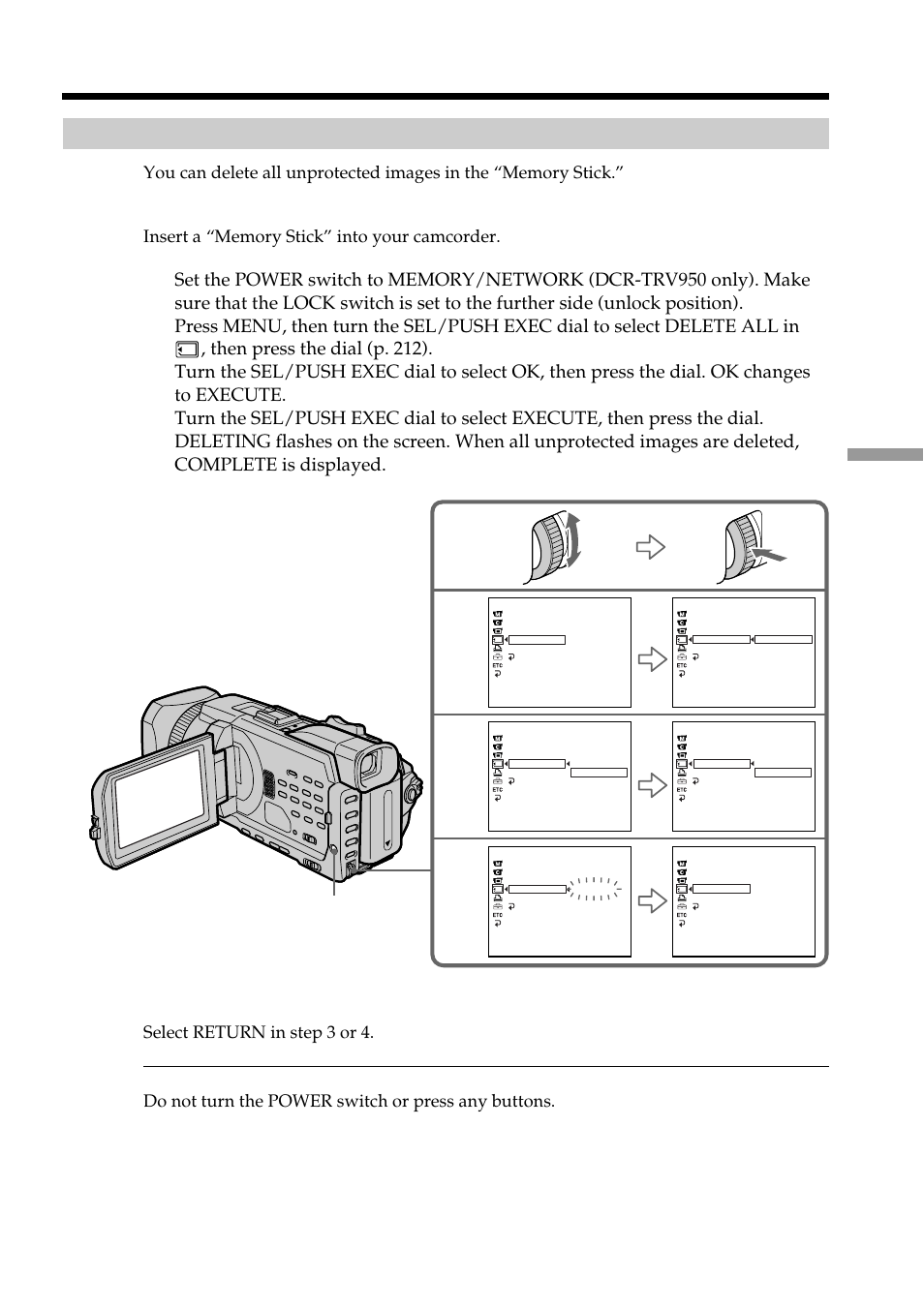 Deleting all images, Deleting images – delete | Sony DCR-TRV950 User Manual | Page 179 / 256