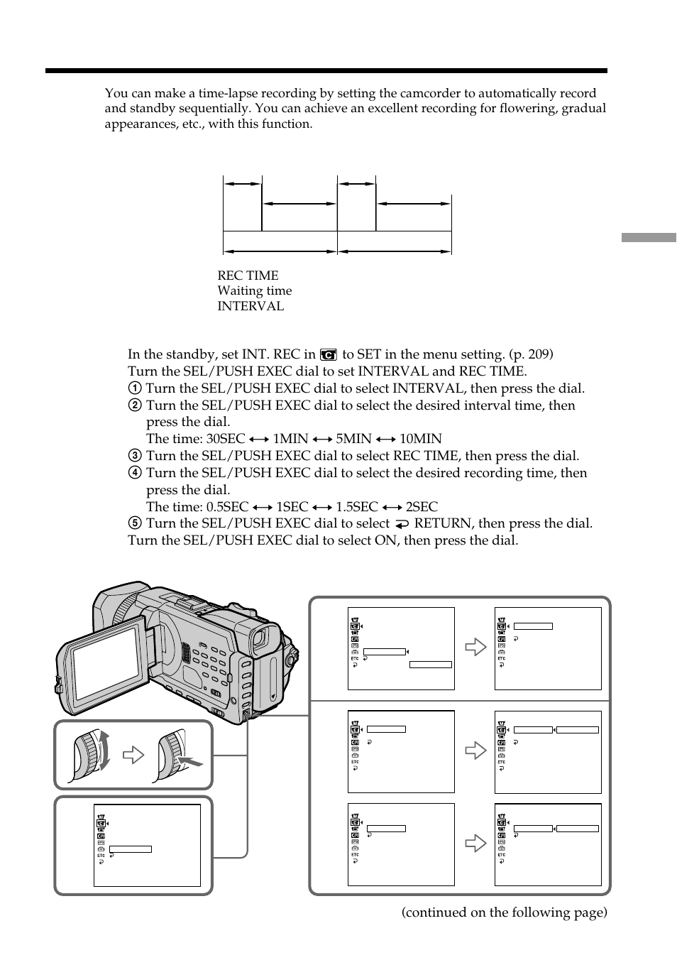 Interval recording, Continued on the following page) | Sony DCR-TRV950 User Manual | Page 81 / 256