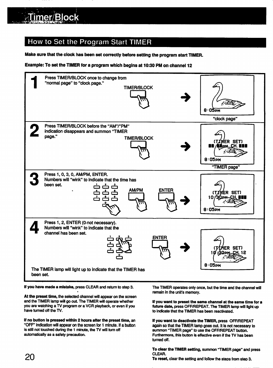 How to set the program start timer | Sony KV-13TR24 User Manual | Page 20 / 21