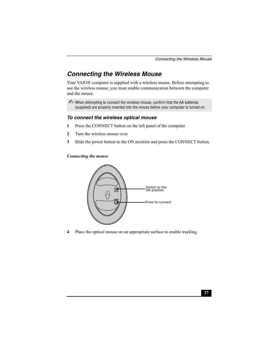Connecting the wireless mouse | Sony PCV-V100G User Manual | Page 37 / 48