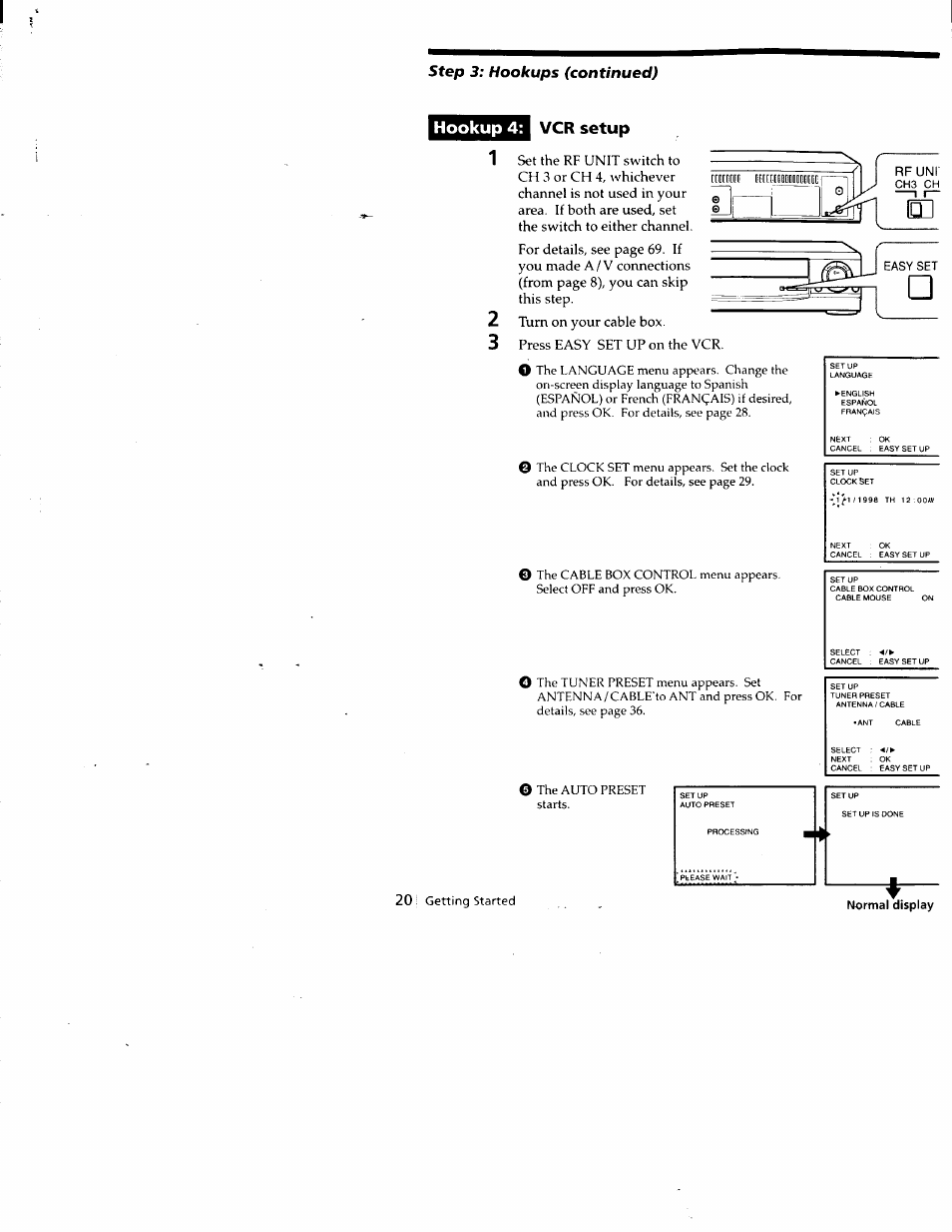 Hookup 4, Vcr setup, Hookup 4: vcr setup | Sony SLV-688HF User Manual | Page 20 / 79