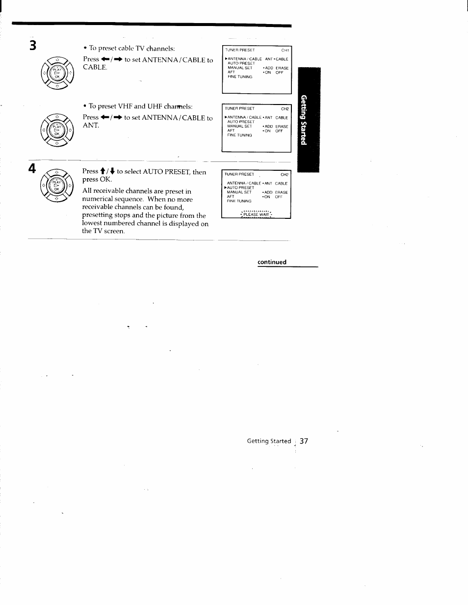 Continued, Getting started ■ 37 | Sony SLV-688HF User Manual | Page 37 / 79