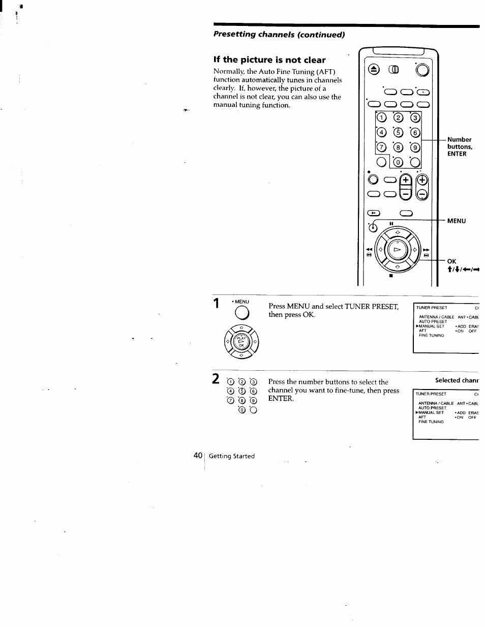 If the picture is not clear, Selected chanr | Sony SLV-688HF User Manual | Page 40 / 79